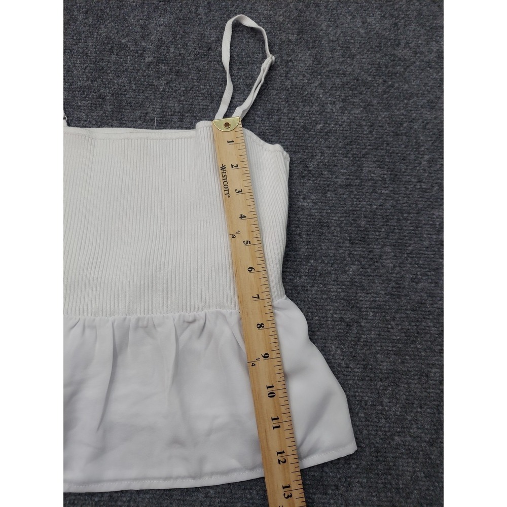 Abercrombie & Fitch Tank Top Women Medium White Spaghetti Strap Ribbed Ruffle - Picture 4 of 9
